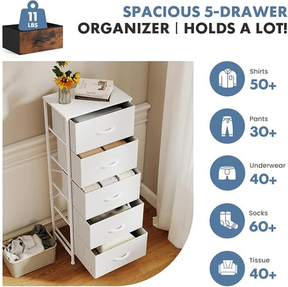 DUMOS Nightstand with 5 Drawers Bedside Table with Removable Fabric Bins Sturdy - Image 4