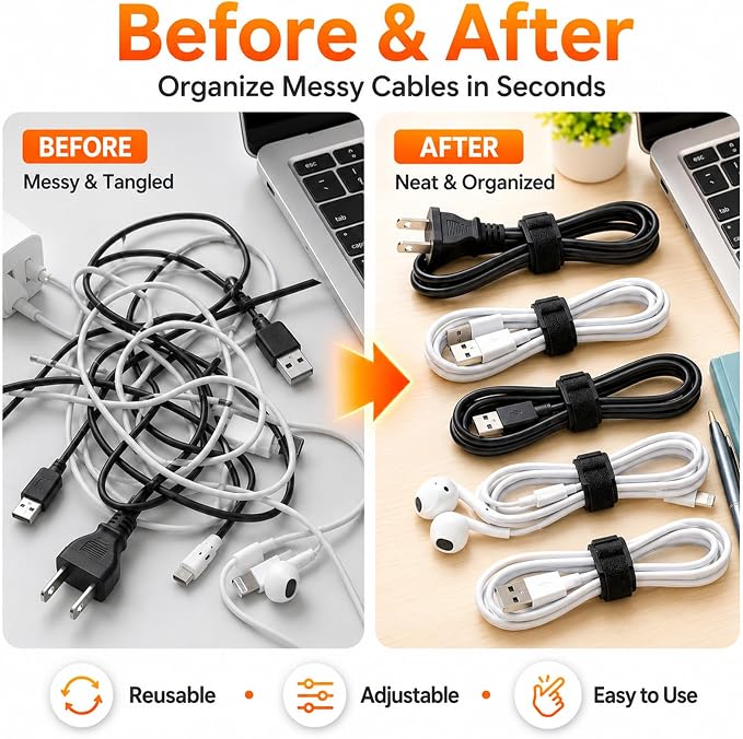 Ysenchan Hook & Loop Straps, Reusable Adjustable Nylon Cinch Cable Straps - Image 3