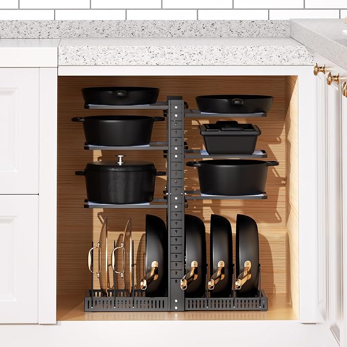 LAMU Pots and Pans Organizer under Cabinet, Adjustable Height Up to 24'' - Image 9