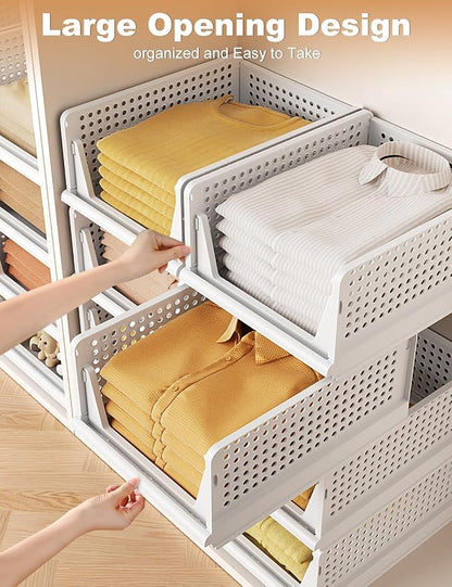 5 Pack Closet Organizer System, Stackable Plastic Clothes Storage Basket - Image 5