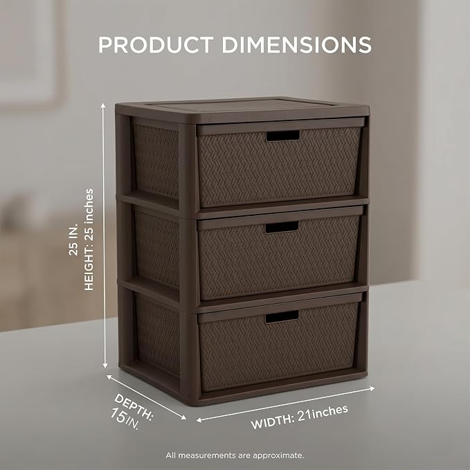 Wide 3-Drawer Plastic Storage Tower, and Office - Image 3
