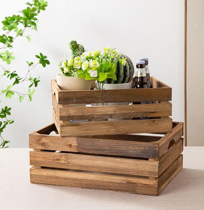 Set of 3 Nesting Wooden Crates, Rustic Wooden Storage Container Boxes - Image 6