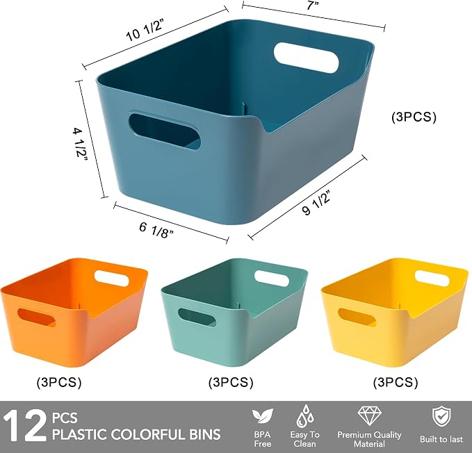 Tiawudi 12 Pack 4.5L Storage Bins, Plastic Storage Baskets - Image 3