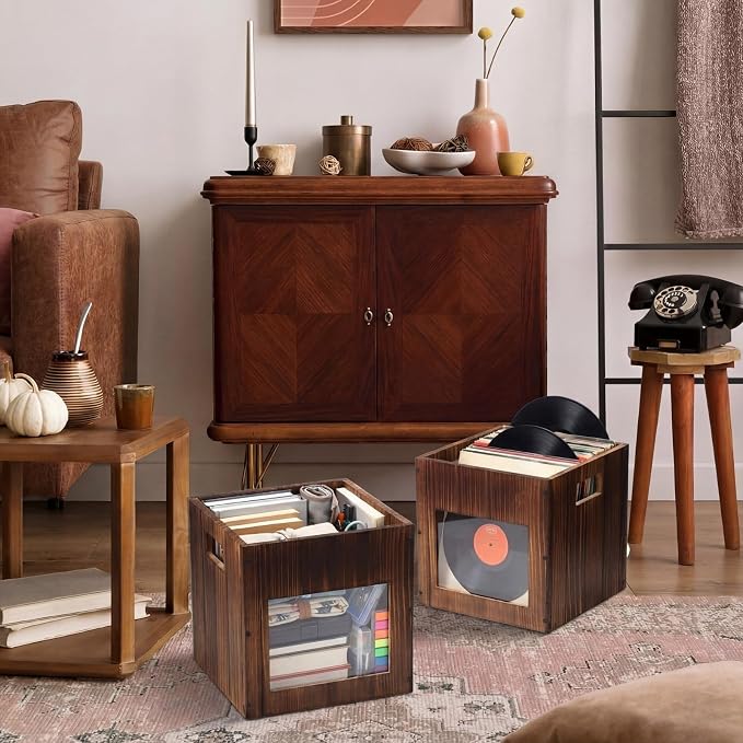 2 Pack 11 Inch Stackable Wood Storage Crate Boxes - Image 7