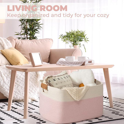danpinera Woven Rectangle Storage Basket, Large Blanket Basket - Image 4