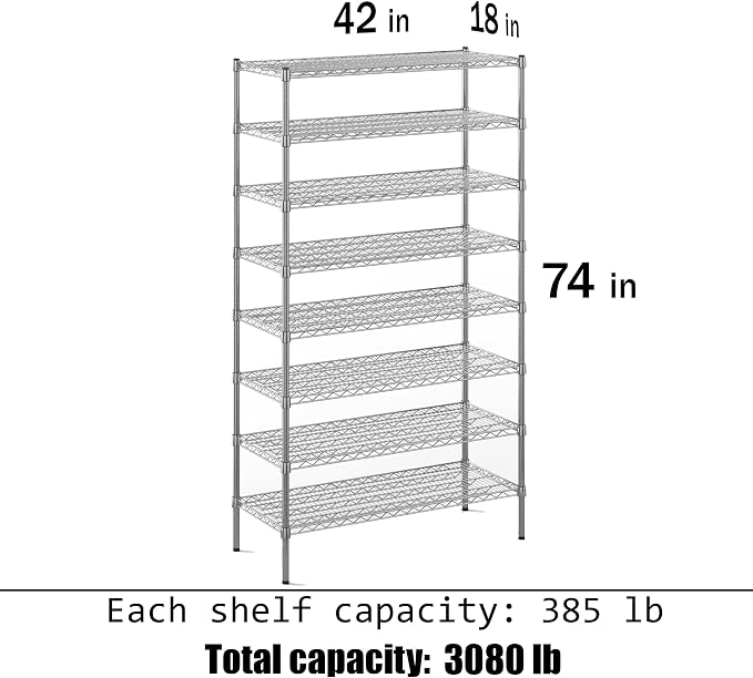 18" Deep x 42" Wide x 74" Height Wire Shelving Kit | 8-Tier | NSF Commercial - Image 3