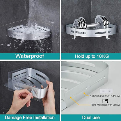 Hoomtaook Corner Caddy Bathroom Shower Shelf Wall Mounted No Drilling 2 Tier - Image 2