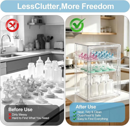 BOHOIDEE 14.17"X10.63"X10.63" Baby Bottle Organizer 3 Tier Clear Acrylic Storage - Image 4