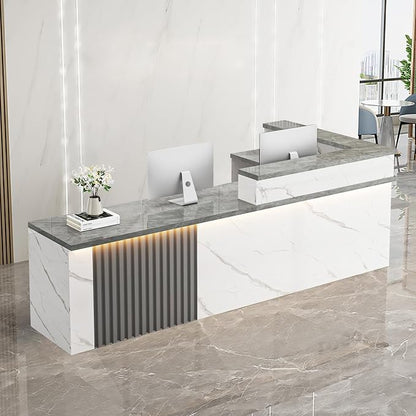 Receptionist Desk with LED Light，Wooden Salon Checkout Counter with Storage by Unknown