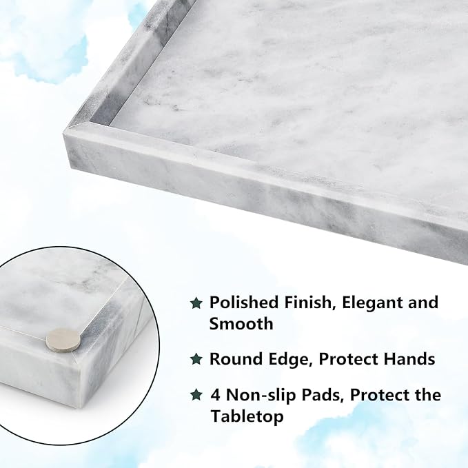Real Natural Marble Tray for Bathroom, Kitchen and Desktop, Rectangle Genuine - Image 3