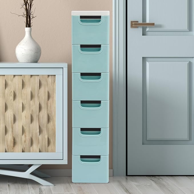 6 Drawers Plastic Storage Cabinet, Mobile Slim Utility Cart on Wheels, - Image 2