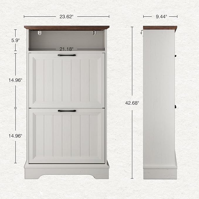 Shoe Storage Cabinet with 2 Flip Drawers, Narrow Slim Shoe Organizer - Image 2