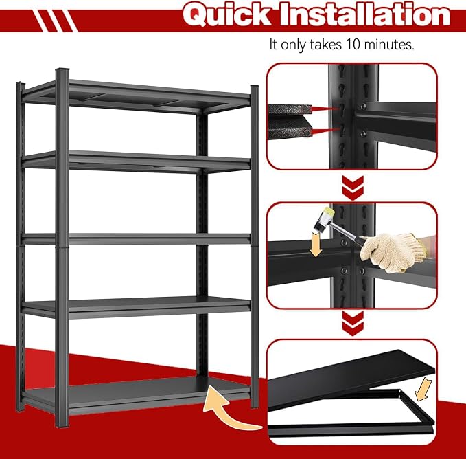 72" H Garage Shelves 5-Tier Heavy Duty Steel Rack 3000 lb Black | Storage - Image 4