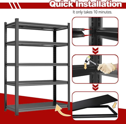 72" H Garage Shelves 5-Tier Heavy Duty Steel Rack 3000 lb Black | Storage - Image 4