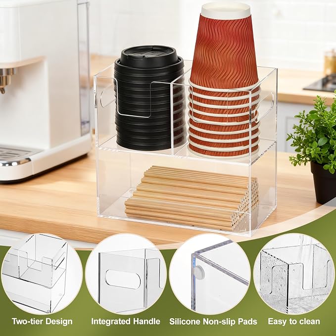 MYITYARD Coffee Cup Holder for Countertop, 2-Tier Clear Acrylic Cup Dispenser - Image 3