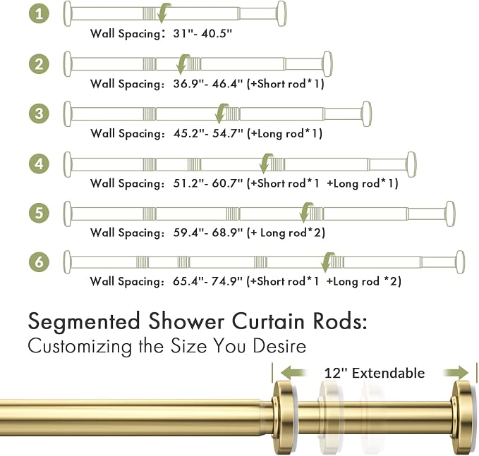 AmazerBath Spring Tension Shower Curtain Rod, 31-75 Inches Heavy Duty Tension - Image 2