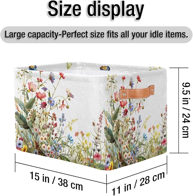 Pardick Basket Storage Bins Flower Floral Grass Rectangle Cube Basket Box Kids - Image 4