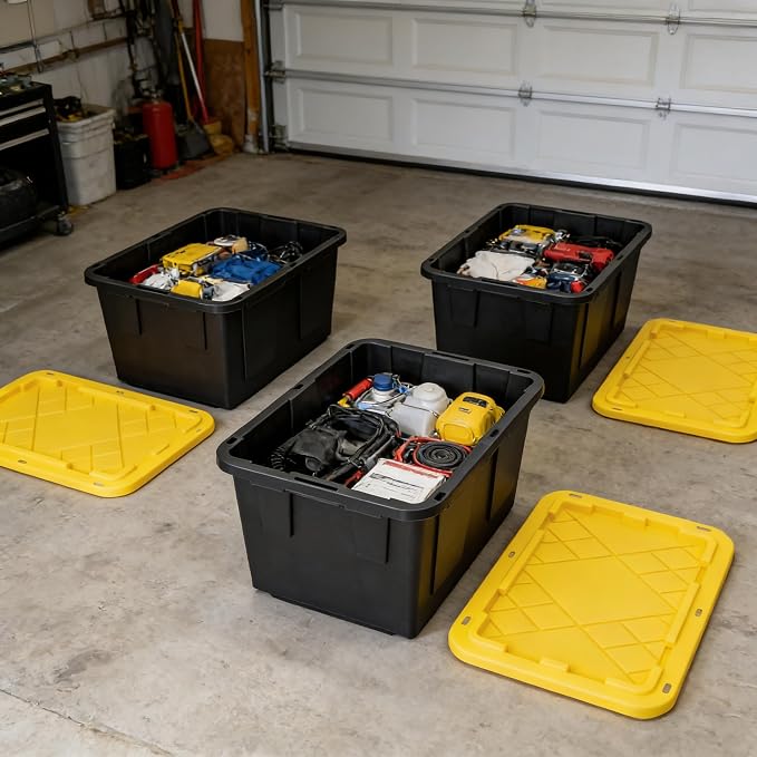 6 Pack 27 Gallon Black & Yellow Heavy-Duty Stackable Storage Bins - Image 9