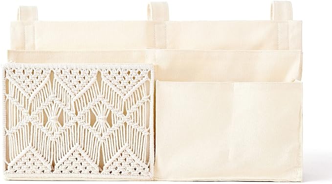 Mkono Bedside Caddy Hanging Organizer, Bunk Woven 7 Pockets Bed Storage Bag by Mkono