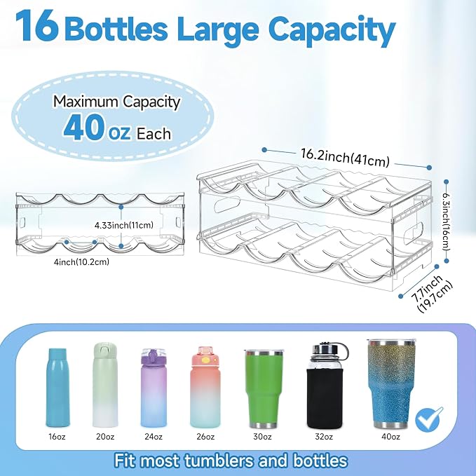 Large Compartment Water Bottle Organizer, 2 Tier Stackable Water Bottle Rack - Image 3