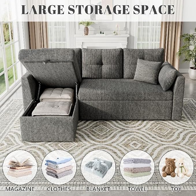 Huatean Home Sleeper Sofa Couch, 2 in 1 Sectional Sleeper Couch Bed - Image 5
