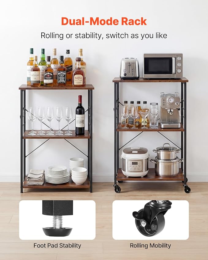 VEVOR Kitchen Utility Cart, 3 Tier 23.7 in Microwave Stand Coffee Cart - Image 7