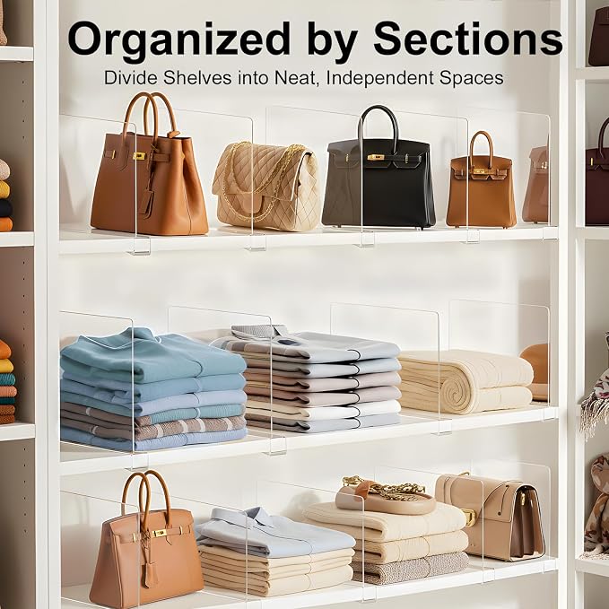 Purse Organizer for Closet Shelf Dividers: 6-Pack Adjustable Clear Acrylic Bag - Image 3