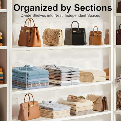 Purse Organizer for Closet Shelf Dividers: 12-Pack Adjustable Clear Acrylic Bag - Image 3
