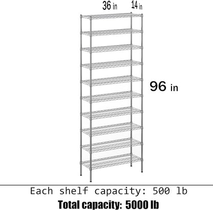 14" Deep x 36" Wide x 96" Height Wire Shelving Kit | 10-Tier | NSF Commercial - Image 3
