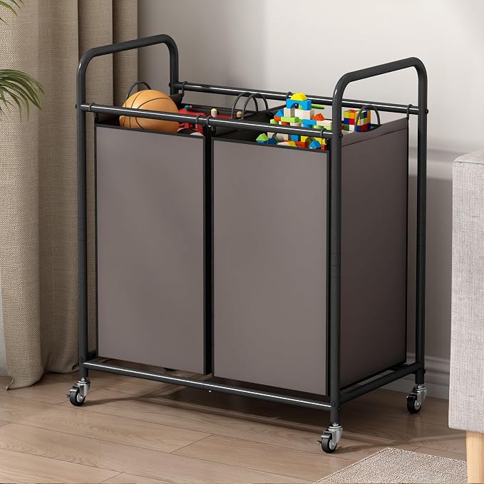 SUOERNUO Laundry Hamper Basket 2 Bag Laundry Sorter Cart - Image 4