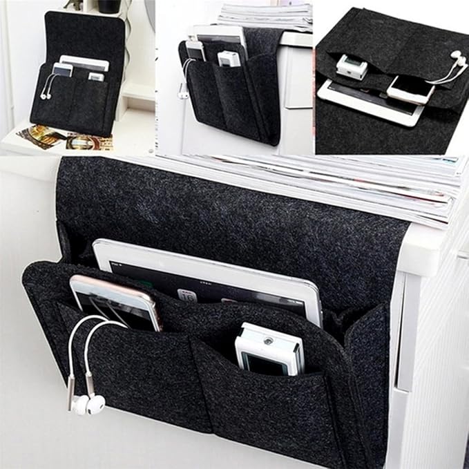 Bringsine 5 Pockets Bedside Caddy, Felt Bed Storage Organizer Hanging Bag Holder - Image 2