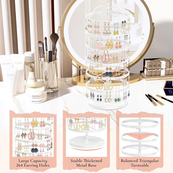 iDavosic.ly 6 Tier Metal Rotating Earring Holder Organizer Stand, Display Tree - Image 4