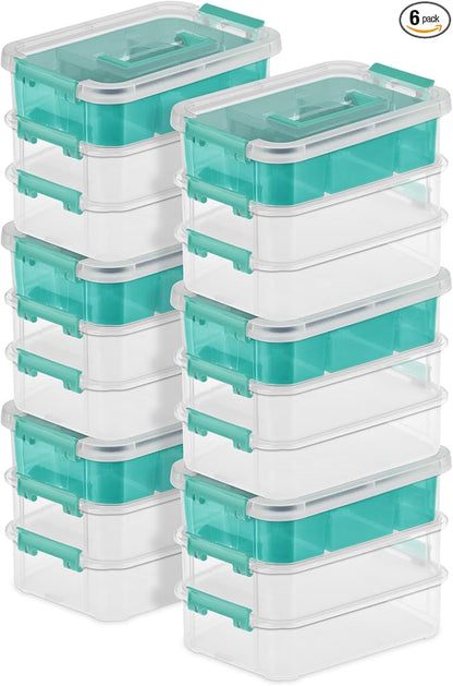 Sterilite 6 Pack Plastic Storage Box Container, 3 Layer, Stack and Carry by Sterilite