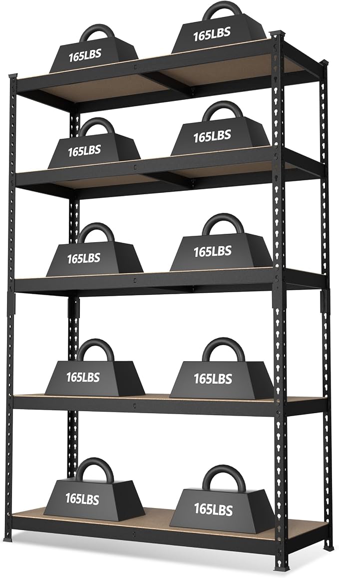 WORKPRO 5-Tier Steel Shelving Unit-Black, 35-3/10”W x 17-1/2”D x 72”H, by WORKPRO