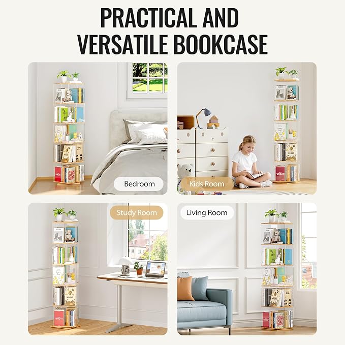 TAKEKIT 5-Tier Rotating Bookshelf, 360° Spinning Book Shelf Tower - Image 7