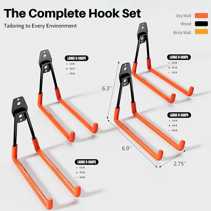 Garage Hooks Heavy Duty 6 Pack Utility Wall Mount Storage Hangers - Image 2