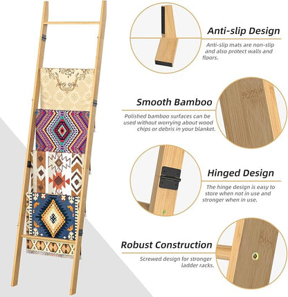 BAMBANG 6-Tier Blanket Ladder for Living Room, Blanket Quilt Ladder Rack Rustic - Image 4