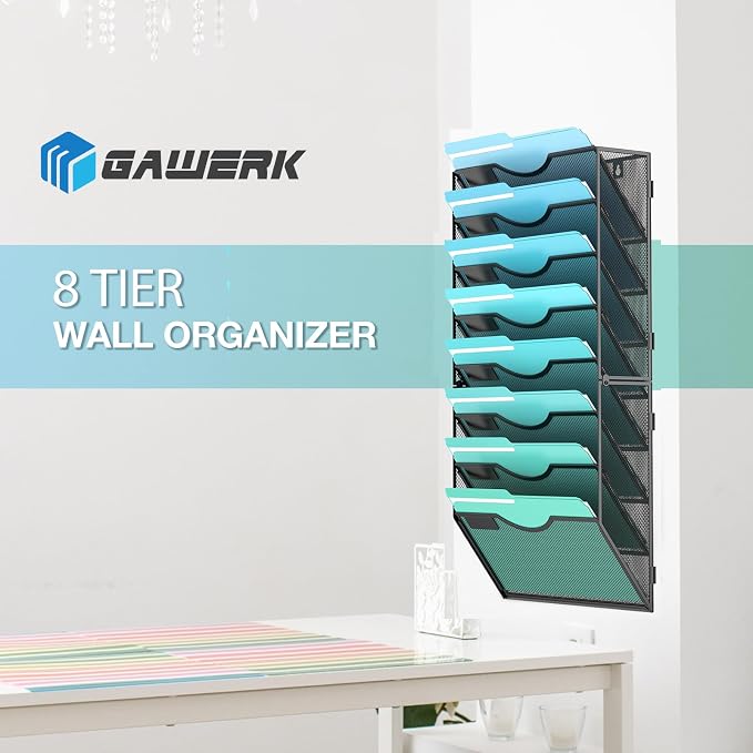 8-Tier Wall File Organizer Hanging Wall File Holder Wall Mount Paper Folder - Image 5