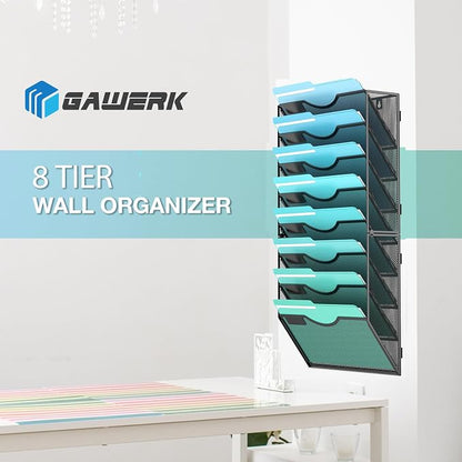 8-Tier Wall File Organizer Hanging Wall File Holder Wall Mount Paper Folder - Image 5