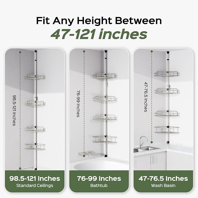 HAMITOR Shower Caddy Tension Pole: 4-Tier Rustproof Bathroom Corner Shelf - Image 7