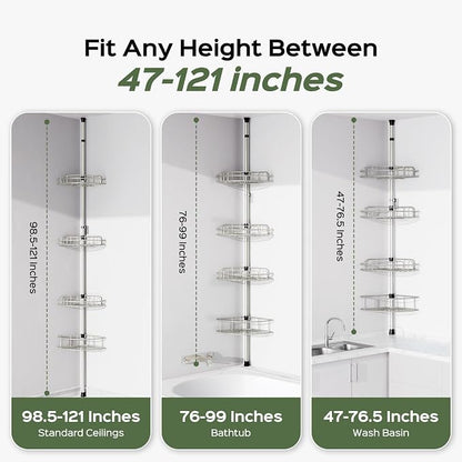 HAMITOR Shower Caddy Tension Pole: 4-Tier Rustproof Bathroom Corner Shelf - Image 7