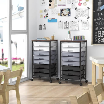 Rolling Cart with Drawers, Utility Cart With 8 Drawers and Wooden Tabletop - Image 6