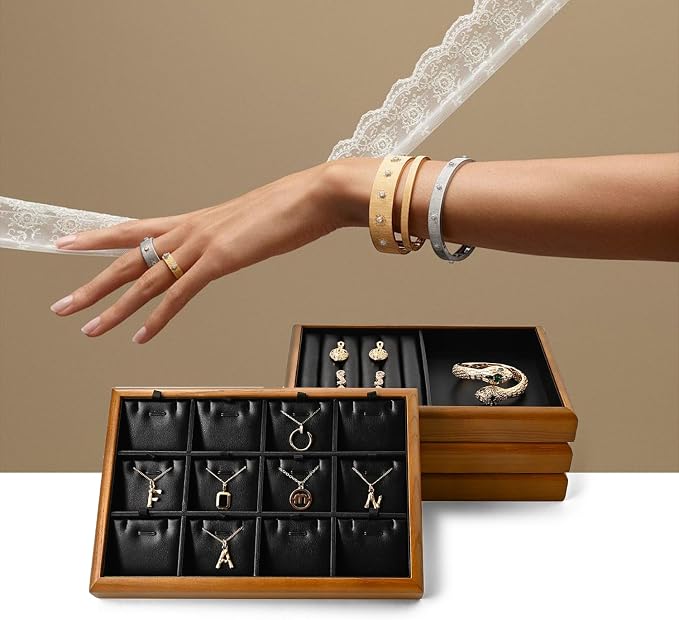 Oirlv Solid Wood 11 Slots Ring Tray Jewelry Organizer Tray Jewelry Drawer - Image 2