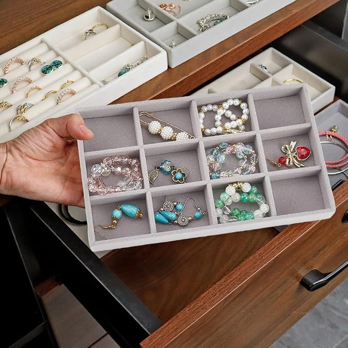2Pcs 5 x 8.3 Inch Velvet Jewelry Trays Stackable Jewelry Organizer Removable - Image 6