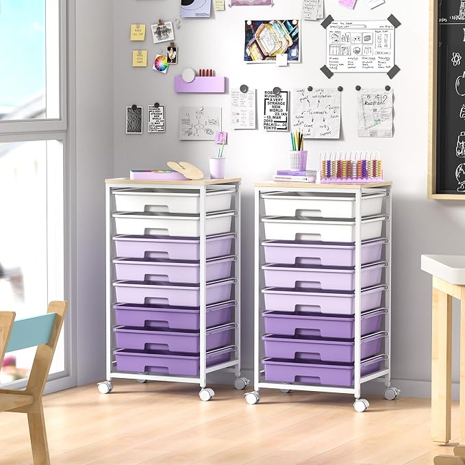 Rolling Cart with Drawers, Utility Cart With 8 Drawers and Wooden Tabletop - Image 8