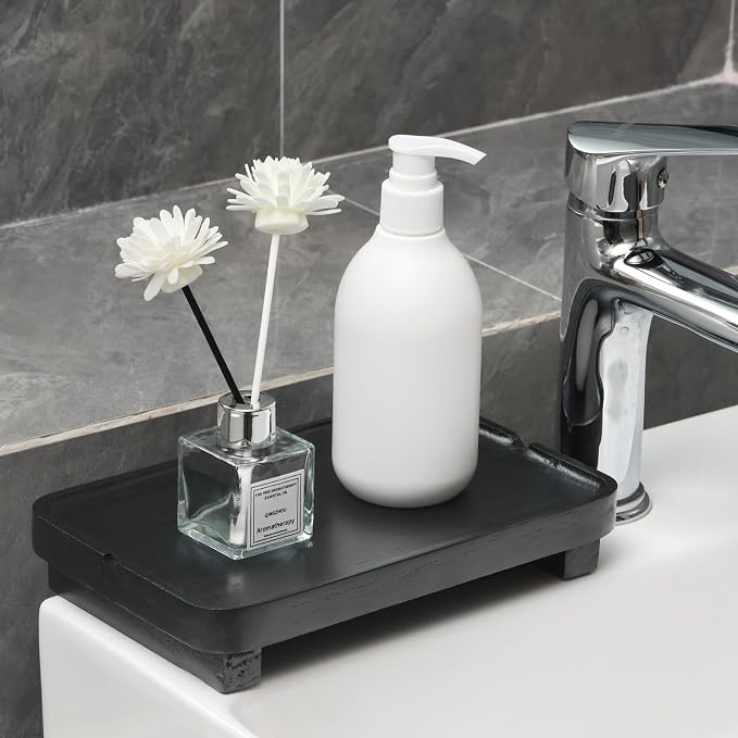 Wood Riser Small Decorative Tray Sink Soap Dish, Vanity Tray Pedestal Stand 9 x - Image 2