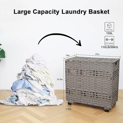 OIAHOMY Laundry Hamper with Lid, 140L Clothes Hamper with 3 Removable Liner Bags - Image 3