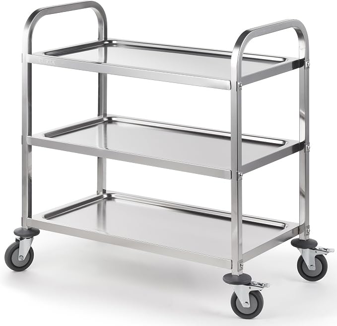 CURTA Stainless Steel Serving Trolley, Rolling Casters Brake Wheel, Commercial by CURTA