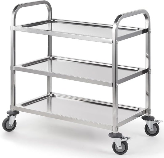 CURTA Stainless Steel Serving Trolley, Rolling Casters Brake Wheel, Commercial by CURTA