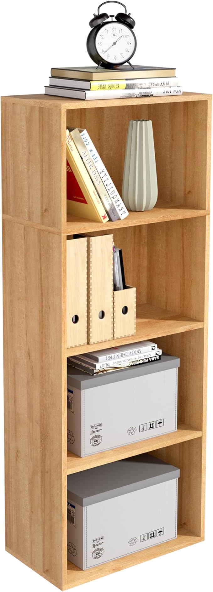 Wooden 4 Cube Storage Organizer, 4 Tier Tall Modern Bookshelf Freestanding by NewBeth